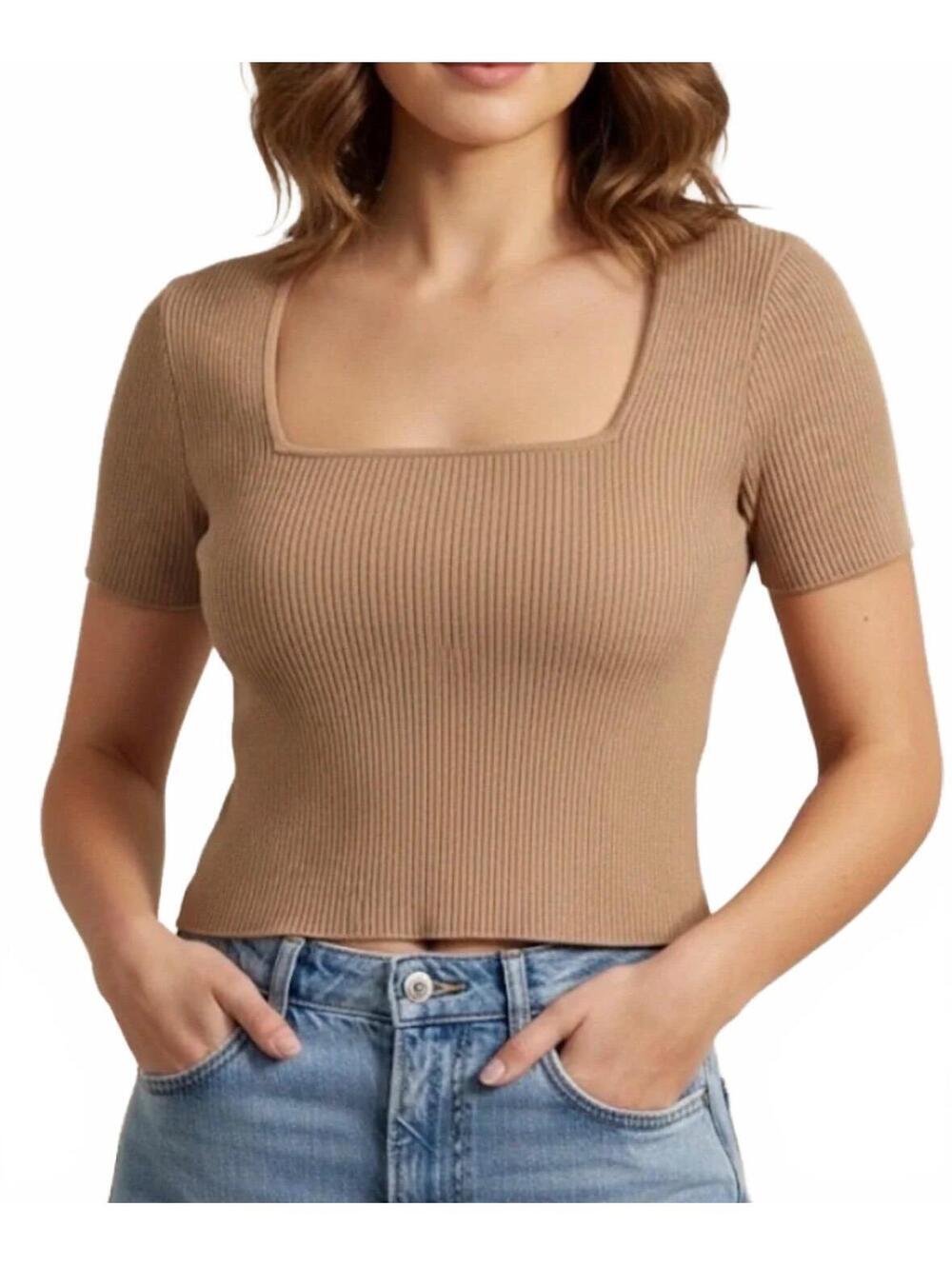 Abercrombie & Fitch Ottoman Square Neck Sweater Tee Minimalist Cropped